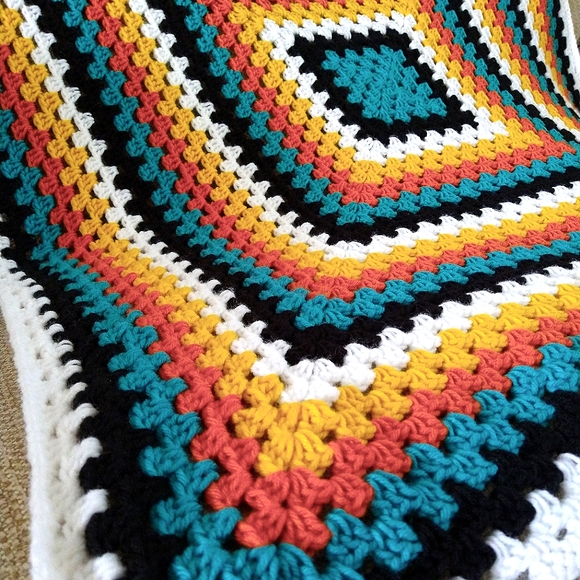 Native Dance Fire Side Granny Square Throw Blanket hand crochet by Tribal Bae - Picture 6 of 7